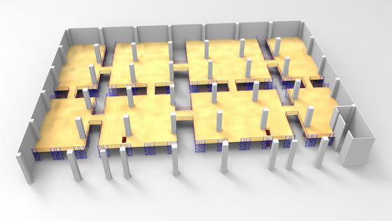 購入 空地が付いている地上の中二階床の吹き付け塗装の金属の棚付け オンライン製造