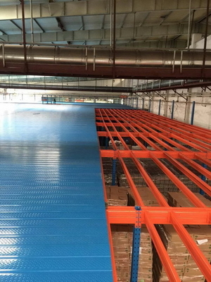 重量/中級用 多層鋼板 青とオレンジ色の工業用メゾナイン床
